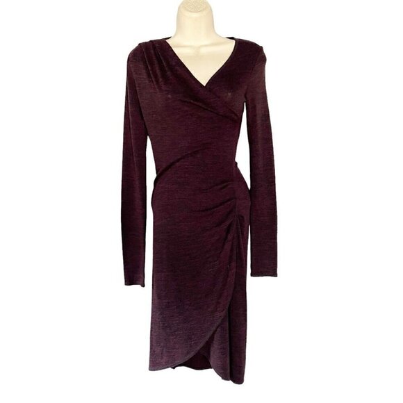 Aritzia Wilfred Free Woman's Sz XS Burgundy Klum Space Dye Faux Wrap Dress - Picture 1 of 7